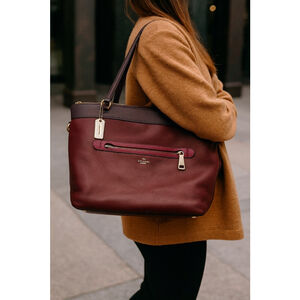 Coach Tyler Colorblock Pebble Leather Tote Bag with Gold Hardware F57210